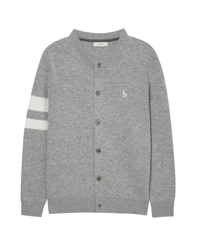 헤지스 소매 배색 울 이중직 라운드 가디건_HZSW4D200G1