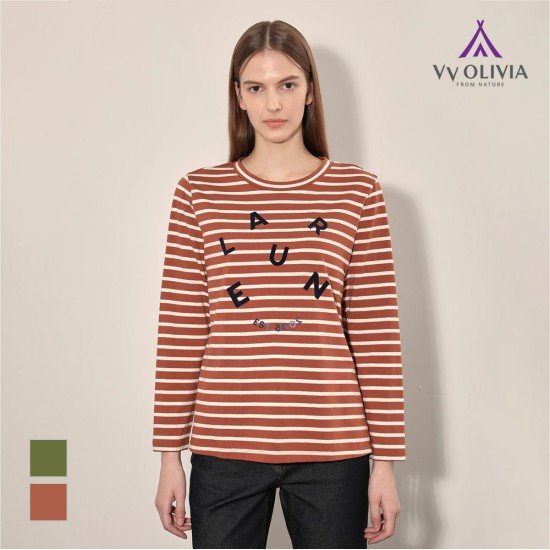 올리비아로렌 여성 스트라이프 로고티셔츠 VVCAL4F8171