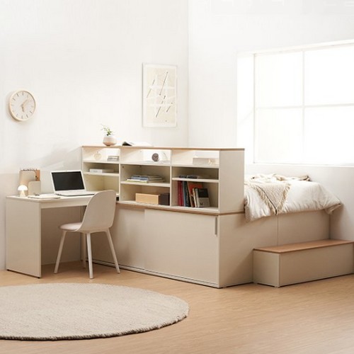 삼익가구 포리 슬라이딩 빅수납 침대 SS+계단+책장+책상