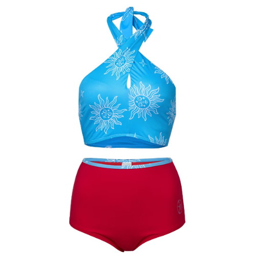 코랄리크  여성 솔라 플레어 크로스넥 비키니 블루
