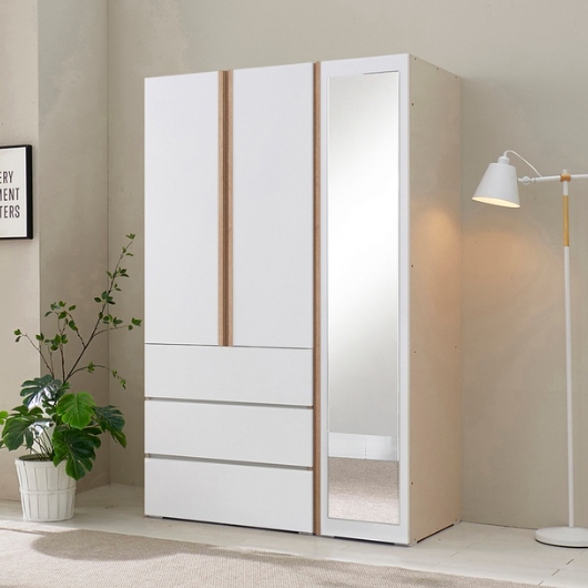 케이컴퍼니  심플비 LPM 3서랍도어옷장 + 400거울이불장 CM 옷장세트 1200