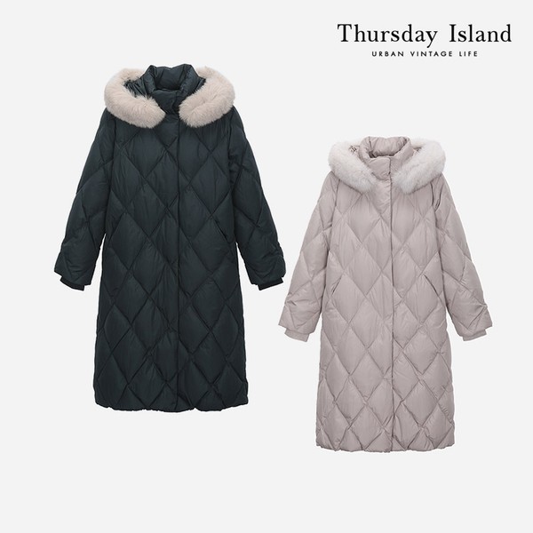 써스데이아일랜드 여성 슬림 다이아몬드 퀼팅 롱 다운 점퍼 T228MDJ535W