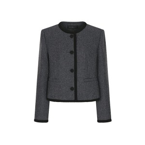 올리브데올리브 라운드넥 테이프 배색 트위드 울 자켓 OW4AJ8880