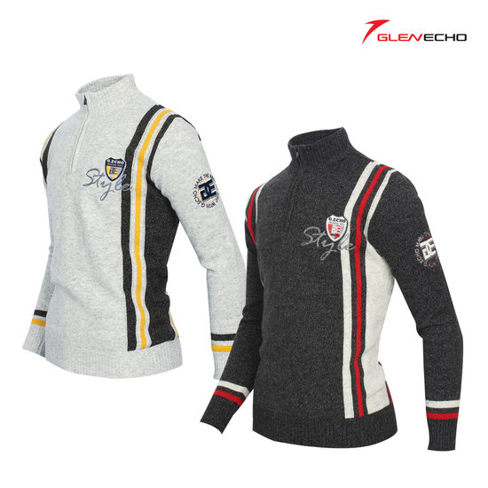 그렌에코  어깨배색라인 반집업 방풍니트 GES23104