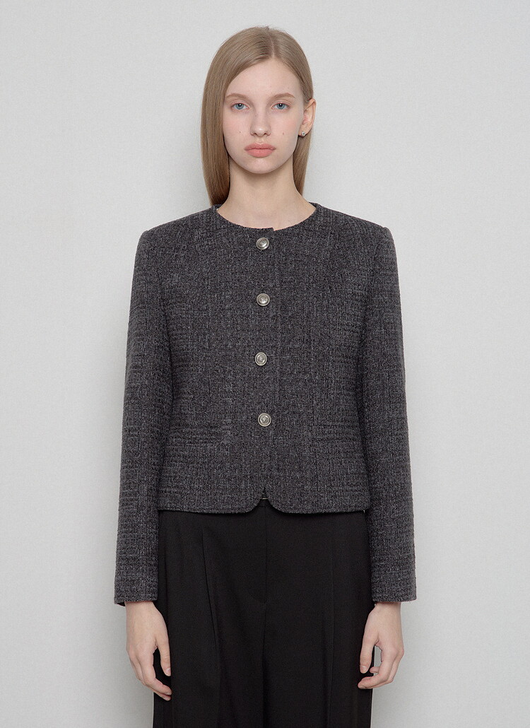 리스트 여성 라운드넥 트위드 크롭 자켓 TWWJKO70010