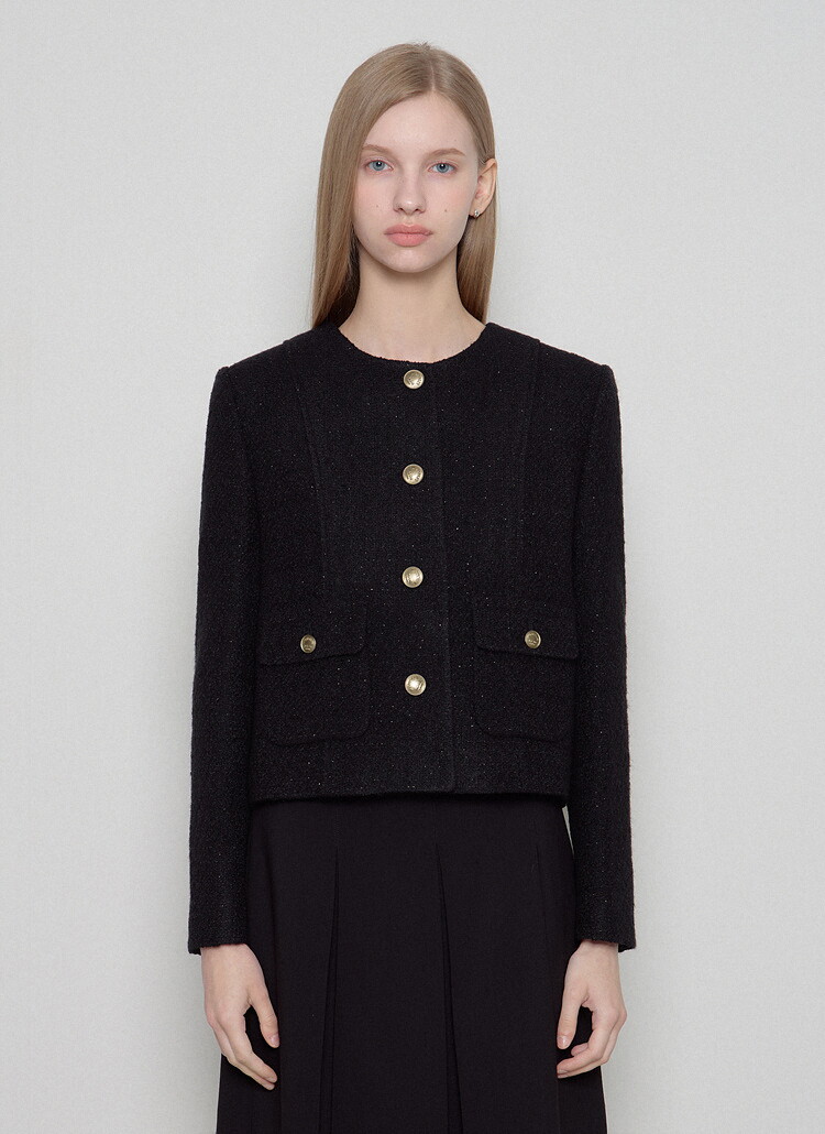 리스트 부클 트위드 라운드넥 자켓 TWWJKO70080