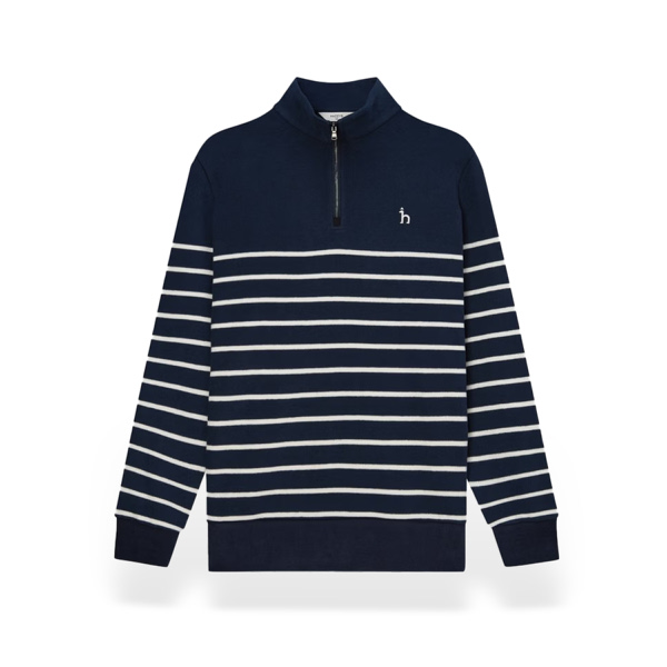 헤지스 남성 스트라이프 반집업 긴팔티셔츠_HZTS4D531N2