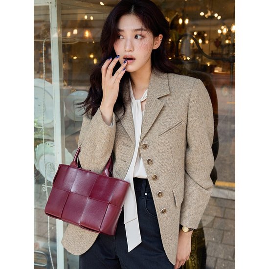 올리브데올리브 여성 울 블렌드 싱글 테일러드 체크 자켓 OW4WJ9520