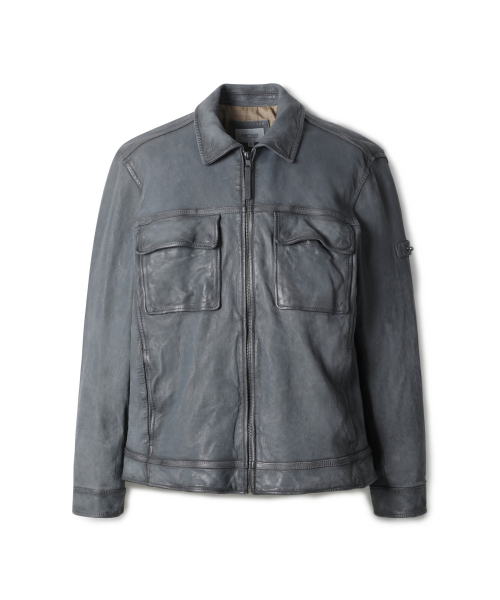 시리즈 투톤 집업 셔츠형 가죽 자켓_SAUDW24101GYX