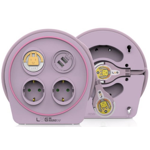 러그박스  3구 USB 미니 캠핑릴선 퍼플 핑크