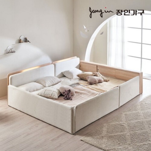 장인가구 하랑 패브릭 슬림헤드 수납가드 둥지형 패밀리침대 SS+SS