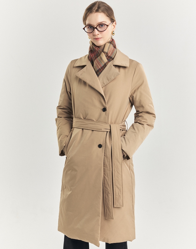 헤지스레이디스 여성 논퀼팅 체크안감 롱 중량 구스다운 점퍼 HSJU4D910