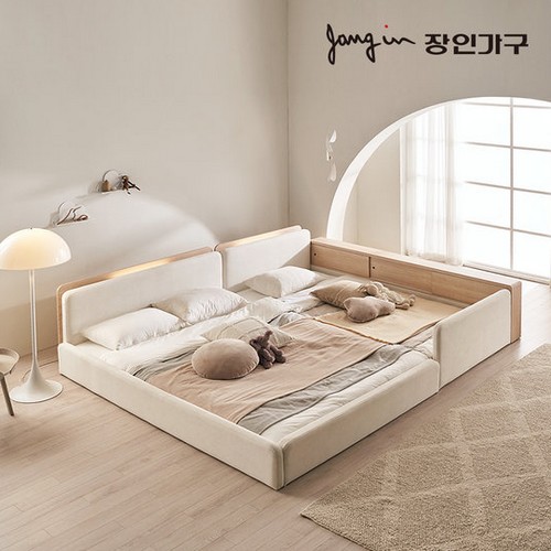 장인가구 하랑 패브릭 수납가드 LED패밀리침대 SS+Q