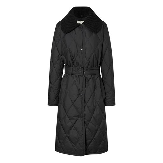 헤지스레이디스 여성 다이아퀼팅 니트카라 롱 중량 구스다운 점퍼 HSJU4D908BK