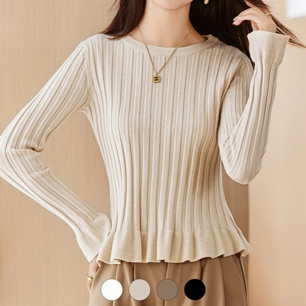 예쎄 페플럼 소매 밑단 골지 니트 S4FKN022A