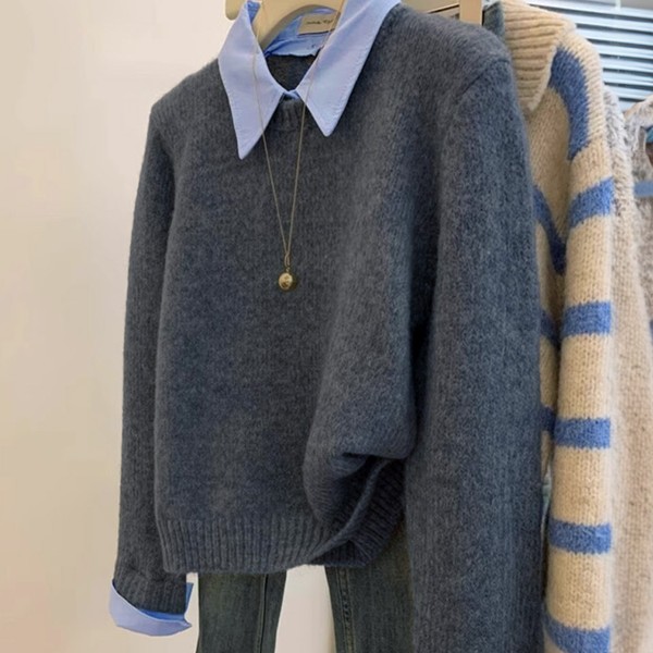 예쎄 페이크 셔츠 레이어드 니트 S4FKN020A