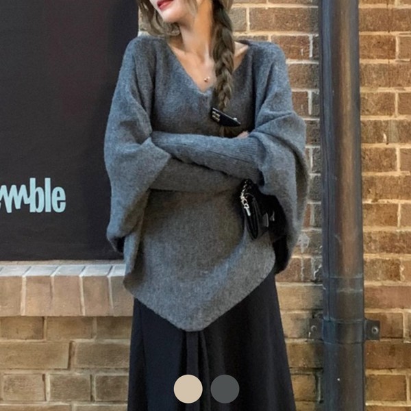 예쎄 보트넥 루즈핏 V밑단 니트 S4FKN011A