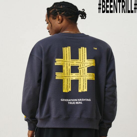 빈트릴 테이핑 해시태그 맨투맨 BA243RM005