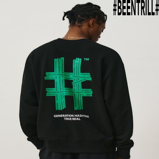 빈트릴 테이핑 해시태그 맨투맨 BA243RM006