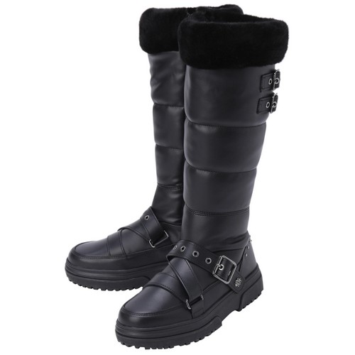 세인트앤드류스  버클 패딩 퍼 스파이크리스 롱부츠 821C4SE771_BK