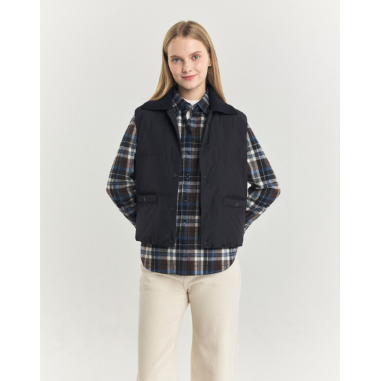 헤지스레이디스 여성 니트카라 숏 중량 구스다운 베스트 HSJU4D905N2