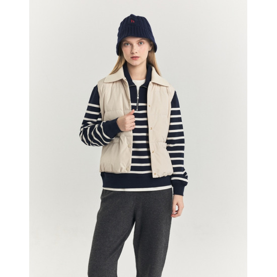 헤지스레이디스 니트카라 숏 중량 구스다운 베스트 라이트베이 HSJU4D905I1