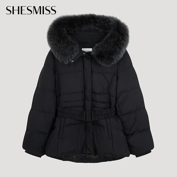 쉬즈미스 여성 폭스퍼 벨티드 덕다운 점퍼 SSDJPO42030