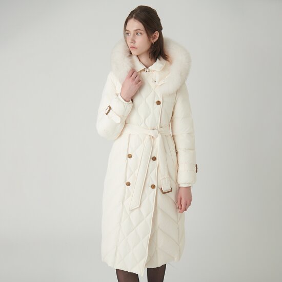 사틴 폭스 퍼 트리밍 더블 롱 구스다운 패딩 S244S854