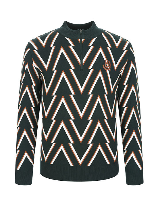 벤제프  자가드 풀패턴 반집업 풀오버 BP5MMSP303