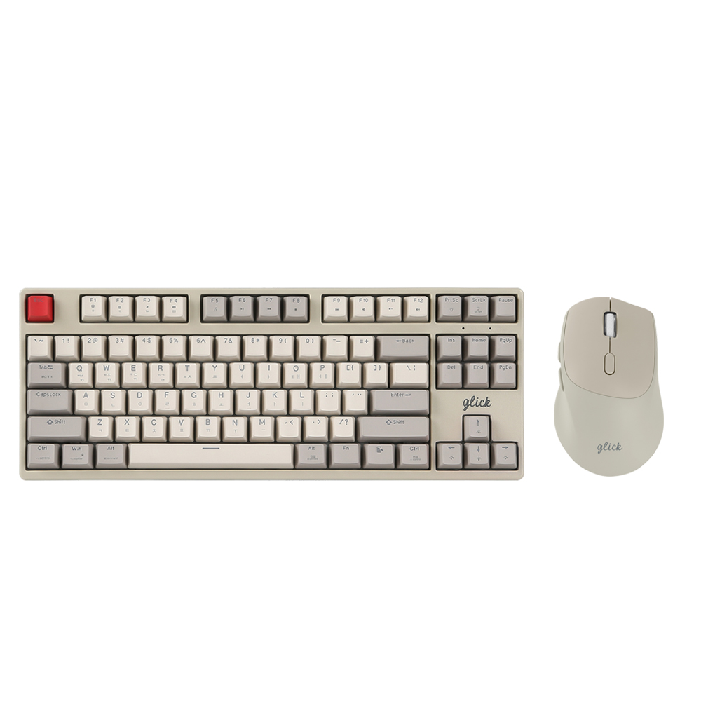 지클릭커  레트로 레드 SPMK87 무선 블루투스 기계식 키보드 마우스 세트