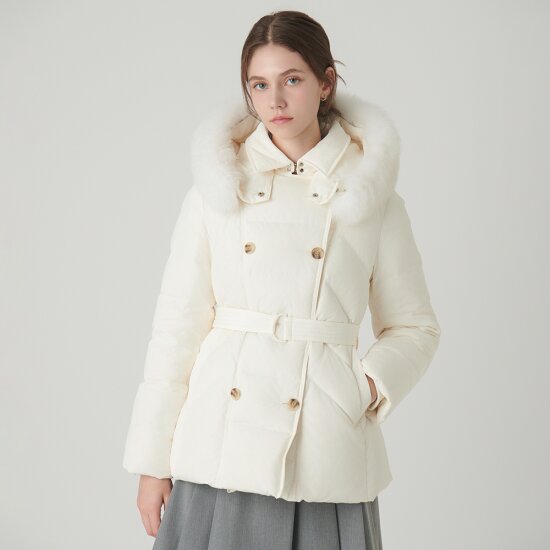 사틴 숏 기장 더블 버튼 덕 다운 패딩 S244M801