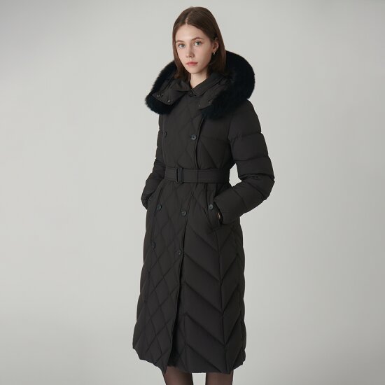 사틴 라인 더블 롱 구스다운 패딩 S244M854