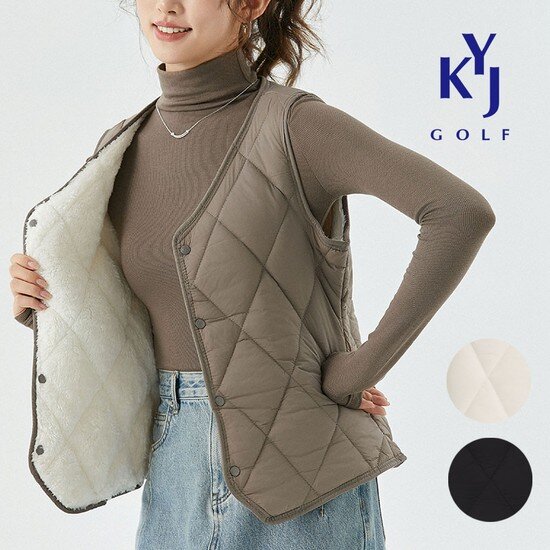김영주골프  퀄팅 베스트 보온 데일리 밍크퍼 V넥 패딩 조끼 KOWLVE32