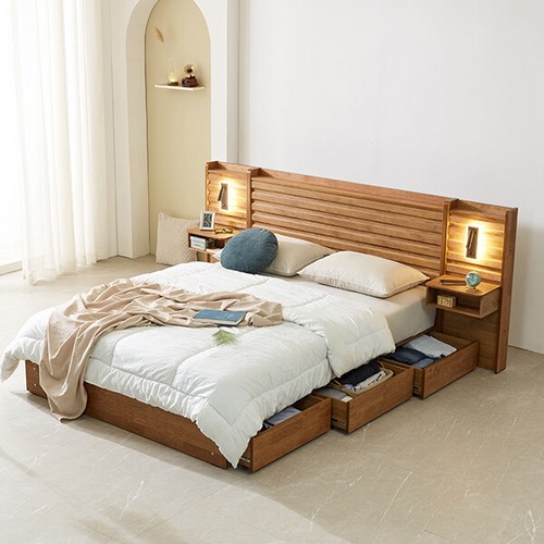 지베스 더블린 원목 호텔 3단서랍 침대 Q+협탁2개