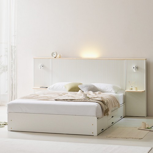 리빙디자인연구소 헤이몰리 실비아 프리미엄 호텔 편백 수납 LED침대 Q+패널2개