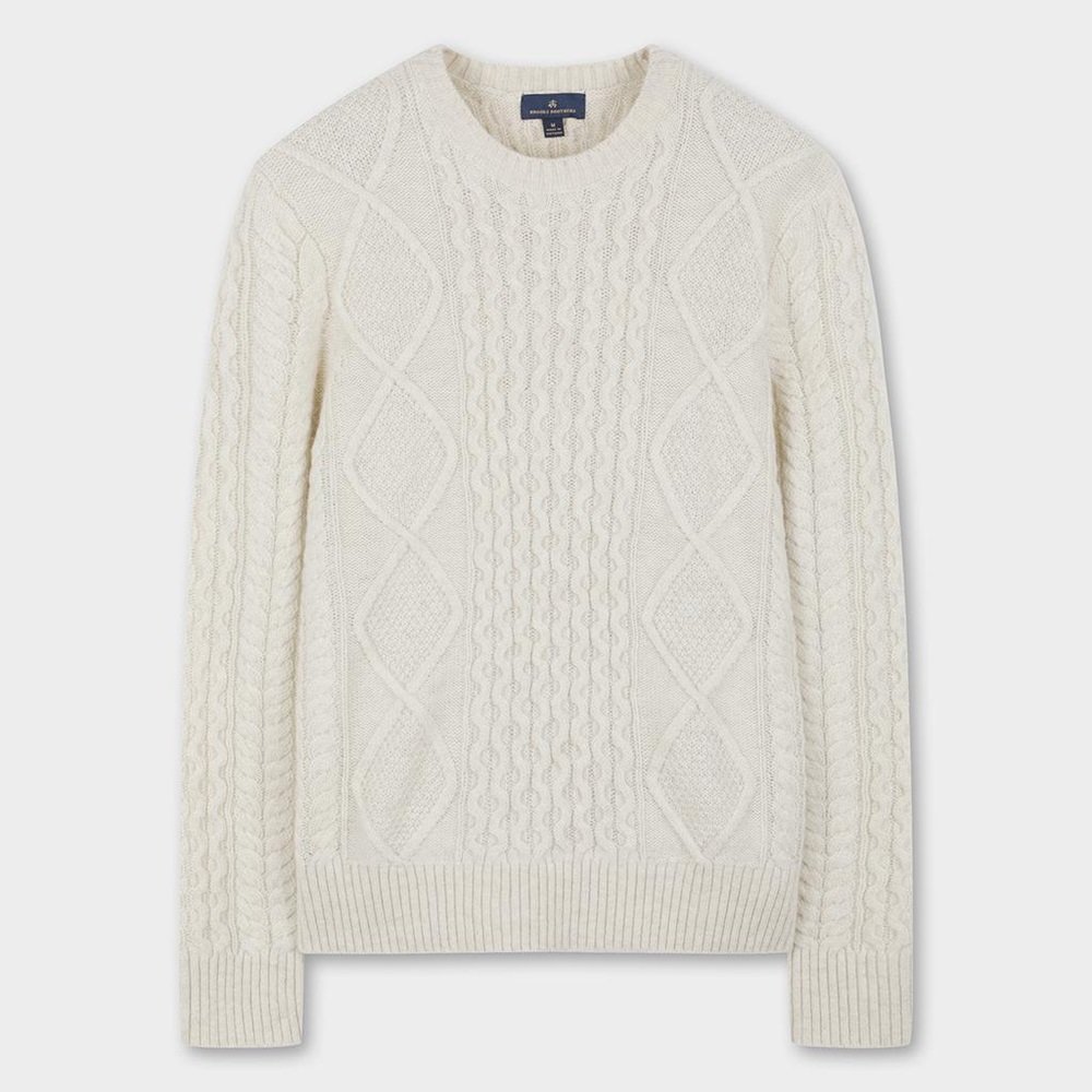 브룩스브라더스 아란 케이블 스웨터 BBWRMF4512BEW