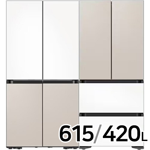 삼성전자 비스포크 키친핏 새틴 RF60DB9KF1AP (화이트+베이지) + RQ42DB94R2AP (베이지+화이트)