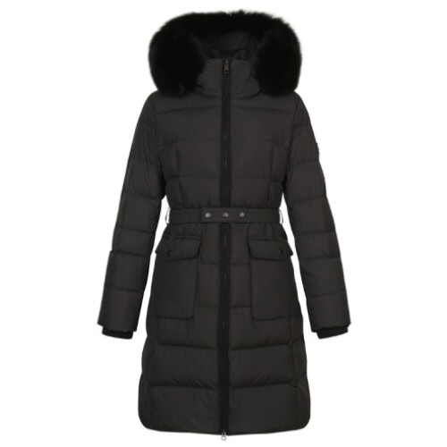 핑  벨티드 폭스퍼 후드 덕다운 점퍼 121D4JA453_BK