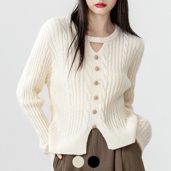 예쎄 페이크단추 트임장식 골지 니트 S4FKN036A