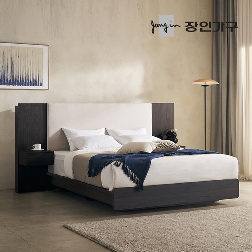장인가구 까르뎅차콜 패브릭 호텔 평상형 LED침대 LK+400협탁 2개