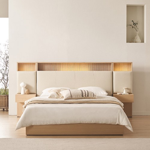 삼익가구 펠리트 템바 아트월 가죽헤드 수납 호텔 LED침대 Q