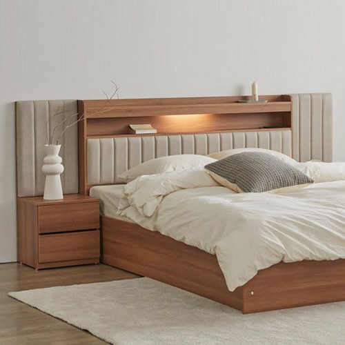 인터데코 숨결 하이브 가죽헤드 LED침대 SS+협탁2개