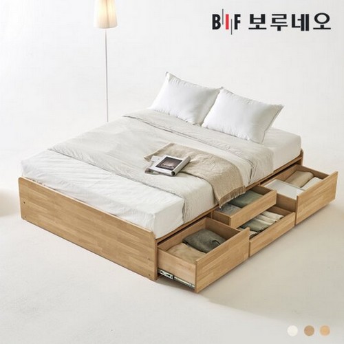 BIF보루네오 그린Po 무헤드 4서랍 수납 침대 Q