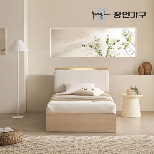 장인가구 가든 패브릭 쿠션헤드 LED 서랍형 수납침대 SS
