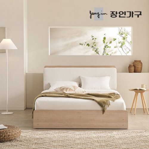 장인가구 가든 패브릭 쿠션헤드 LED 서랍형 수납침대 Q