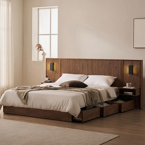 스칸디아 몬트리올 프리미엄 템바보드 원목 호텔 수납침대 Q+협탁2개