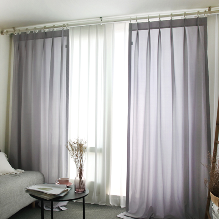 메종텍스타일 먼지없는 투톤블리치 라이트그레이 커튼 나비주름형