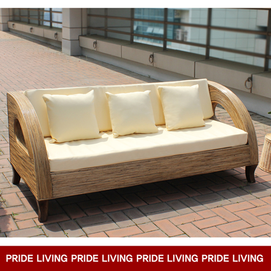 사라방드 몰디브 라운드형 내추럴 라탄 소파 3인용