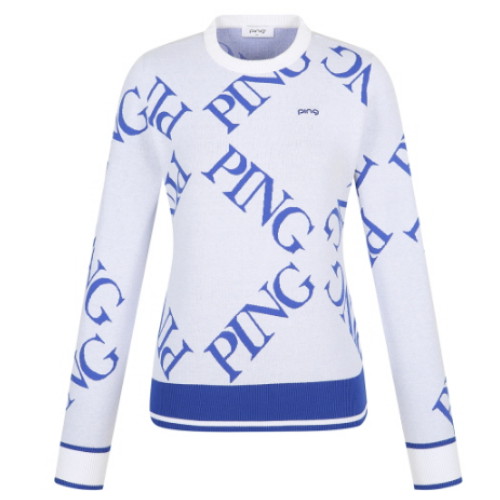 핑  로고 자카드 긴팔 니트 121E1SR182_WH