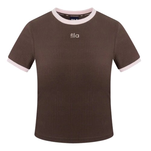 휠라 골지 캡내장 크롭 반팔티 FS2ITH2252F_BRN